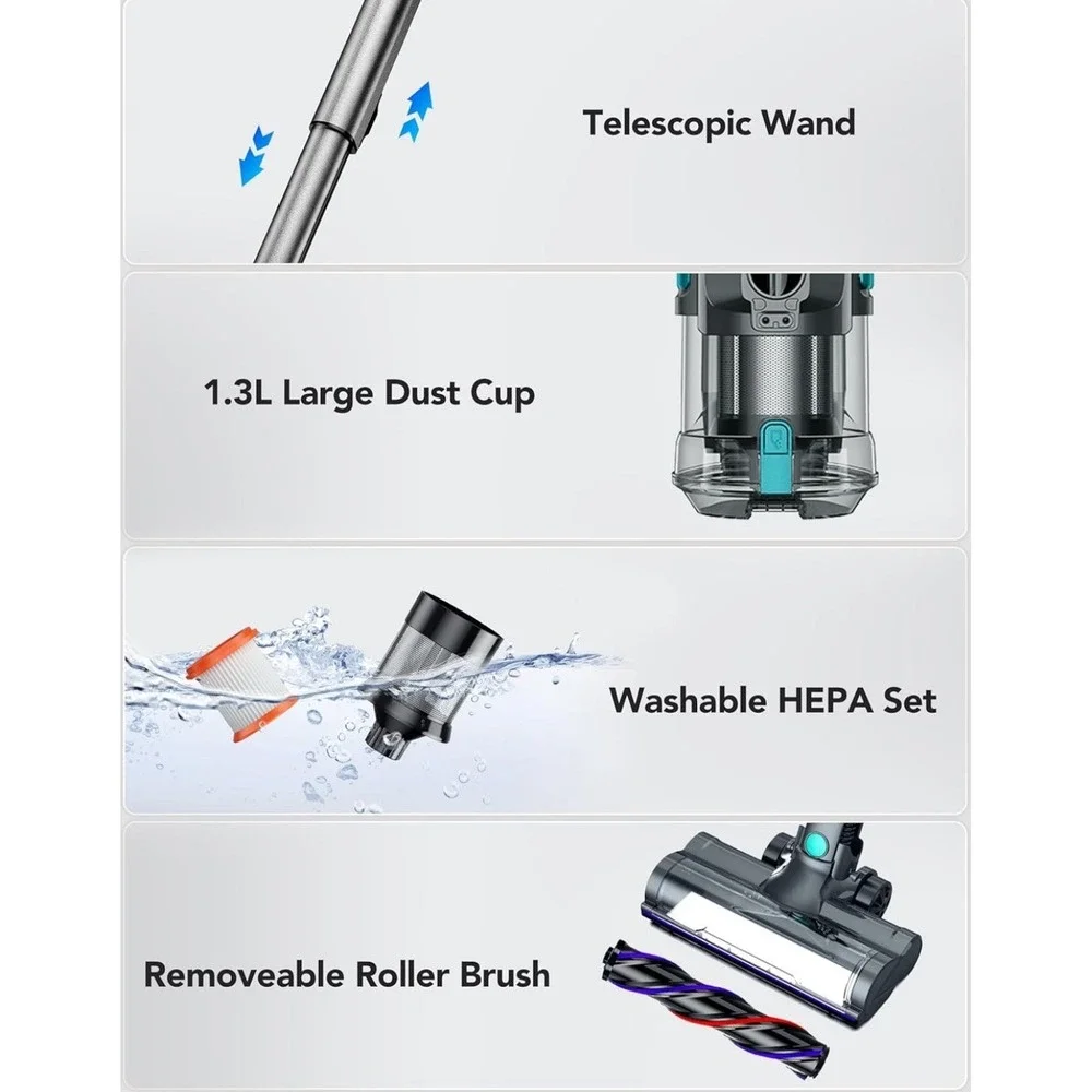 QikCln Cordless Vacuum Cleaner, 8-in-1 Powerful Vacuum Cleaners for Home with...